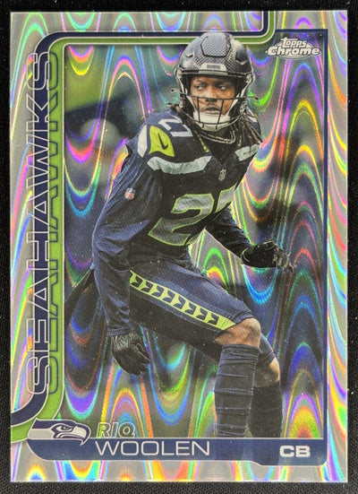 Riq Woolen 2025 Topps Chrome RayWave Refractor Seahawks Sports Trading Cards