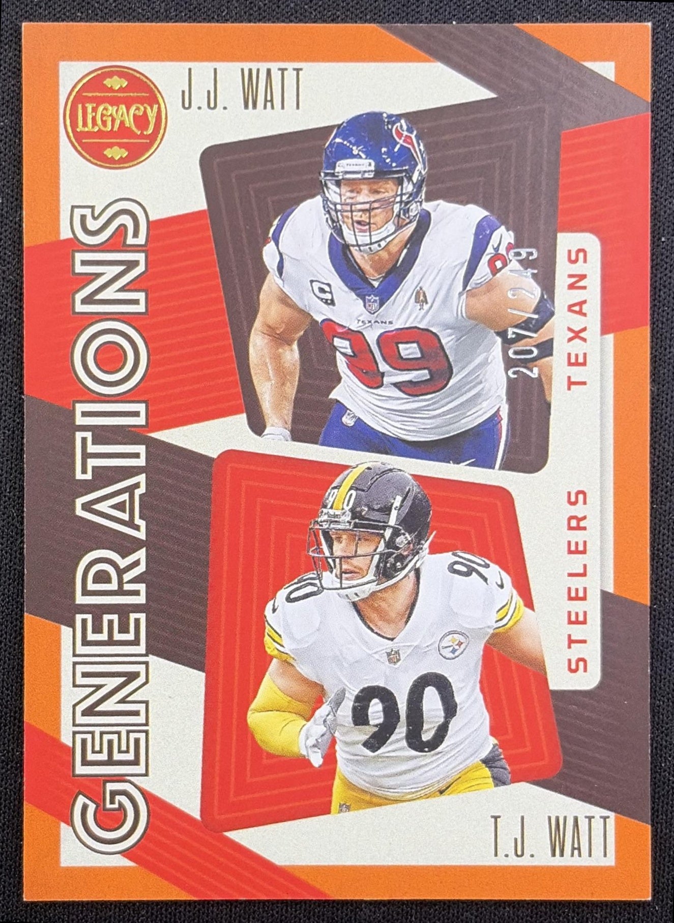 J.J. Watt T.J. 2023 Panini Legacy Generations Orange /249 Steelers Texans Houston Texans Pittsburgh Steelers