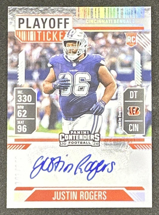 Justin Rogers 2024 Panini Contenders Rookie Ticket Auto Playoff /149 Bengals Sports Trading Card