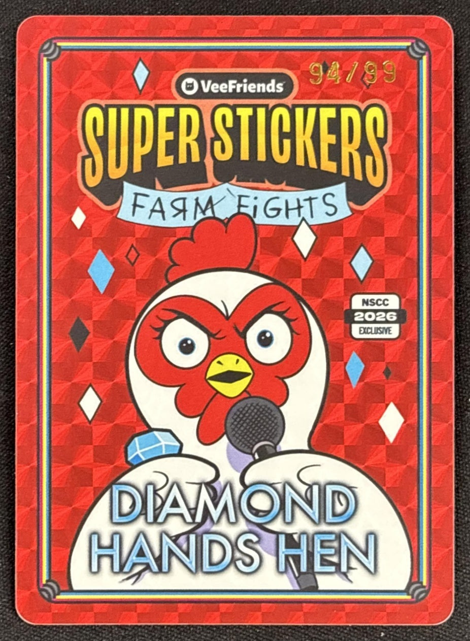 Diamond Hands Hen 2026 NSCC Exclusive Super Stickers Farm Fights Red /99 Default Title Non-Sports Trading Cards