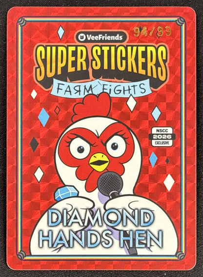 Diamond Hands Hen 2026 NSCC Exclusive Super Stickers Farm Fights Red /99 Default Title Non-Sports Trading Cards