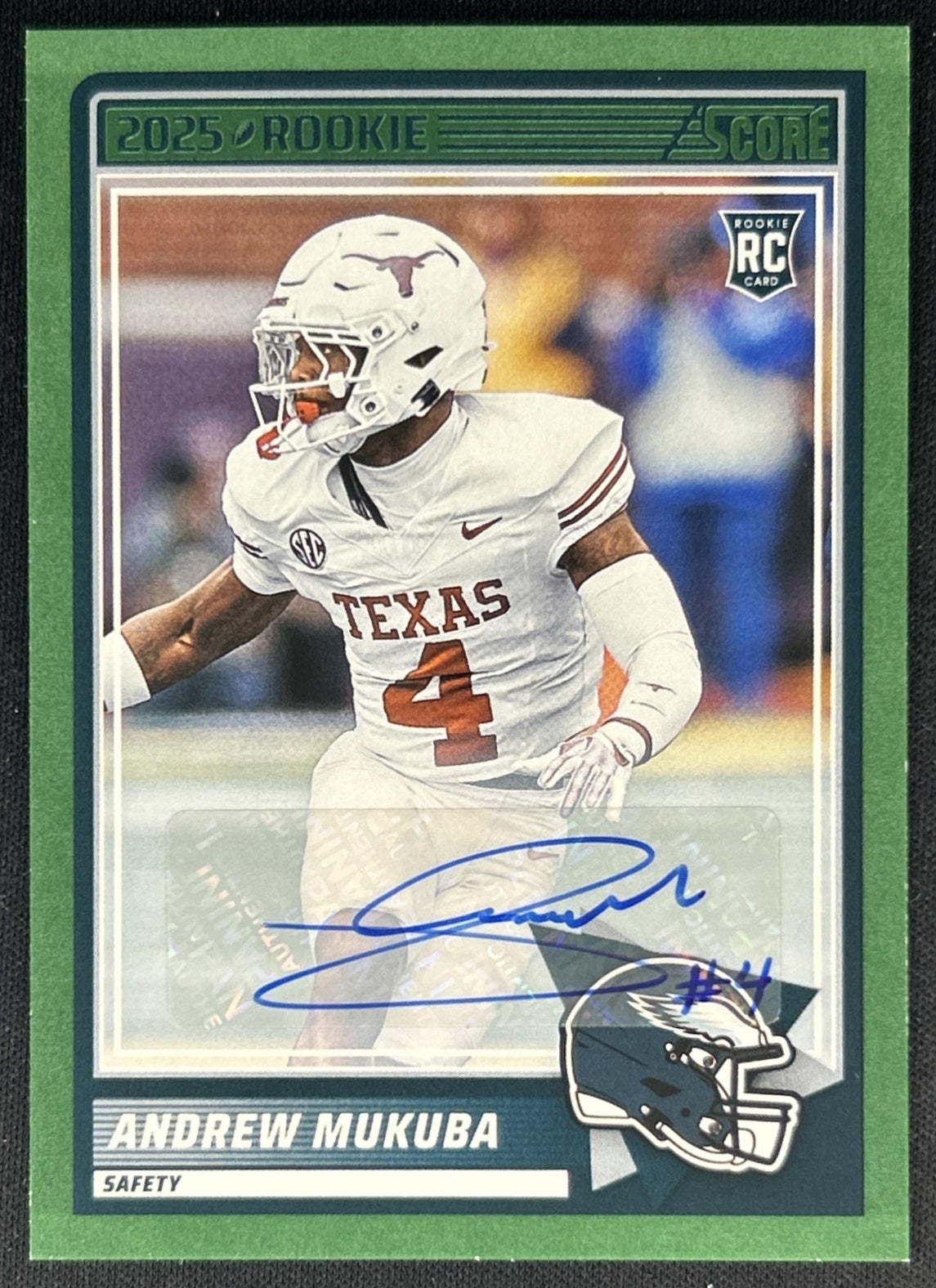 Andrew Mukuba 2025 Panini Score Rookies Signatures Green Eagles front