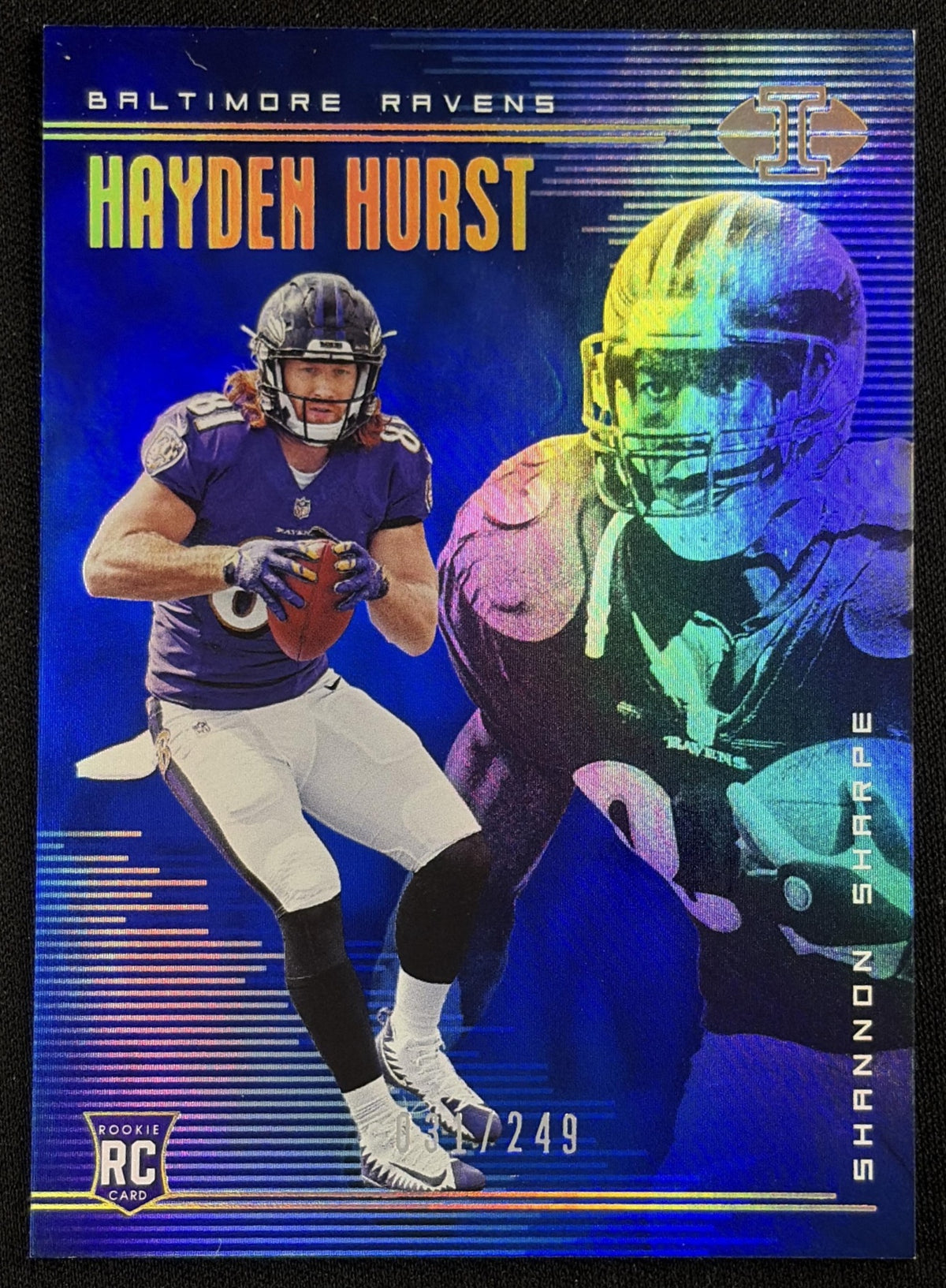 Hayden Hurst Shannon Sharpe 2018 Panini Illusions Blue /249 Ravens