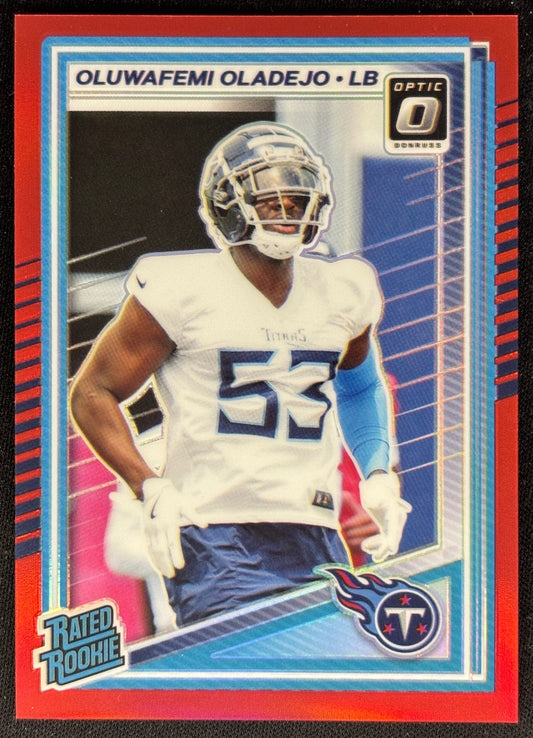 Oluwafemi Oladejo 2025 Donruss Optic Rated Rookie Red Prizm /149 Titans front
