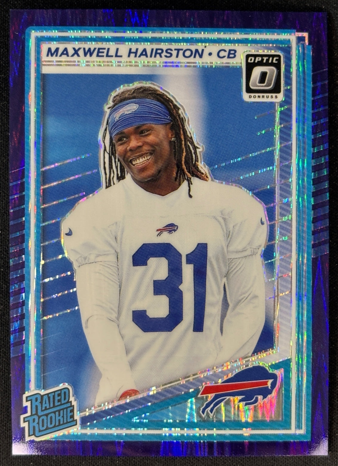 Maxwell Hairston 2025 Donruss Optic Rated Rookie Purple Shock Prizm Bills Sports Trading Card