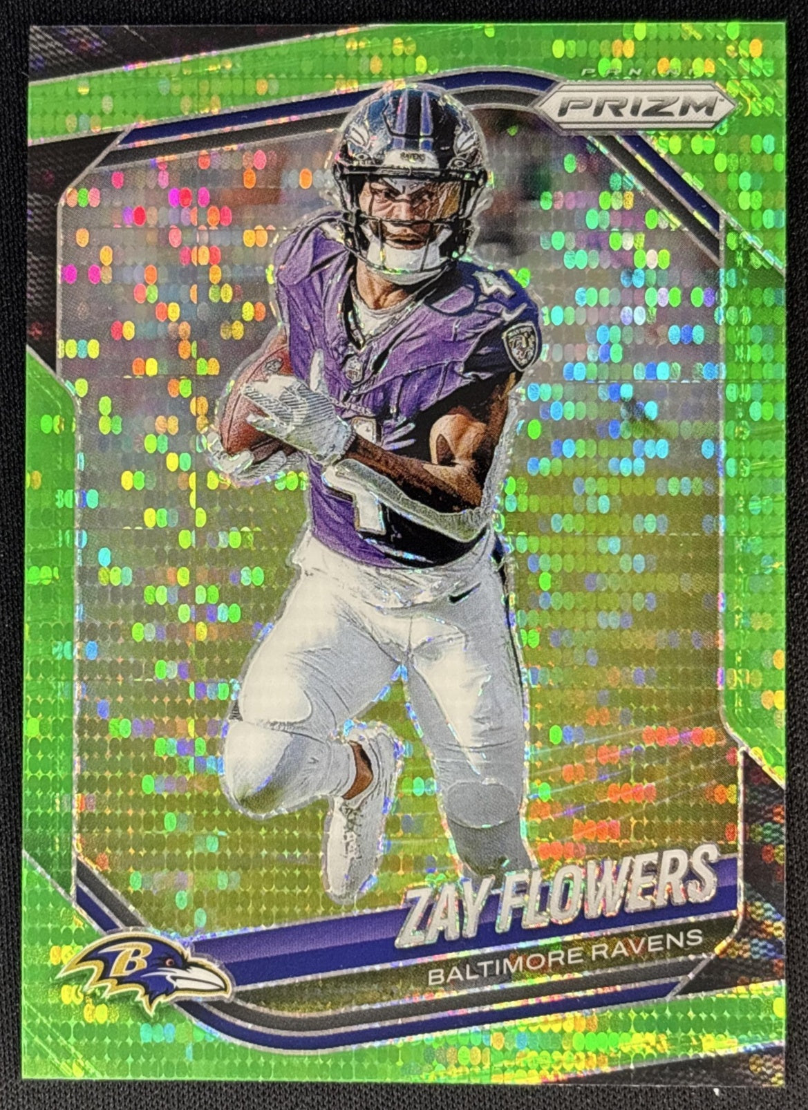 Zay Flowers 2025 Panini Prizm Neon Green Pulsar Ravens