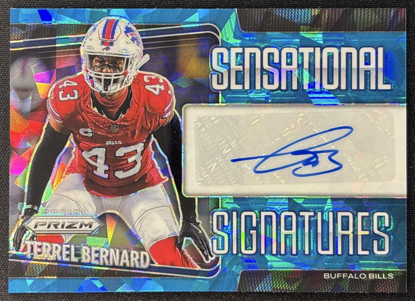 Terrel Bernard 2025 Panini Prizm Sensational Signatures Blue Ice /99 Bills front