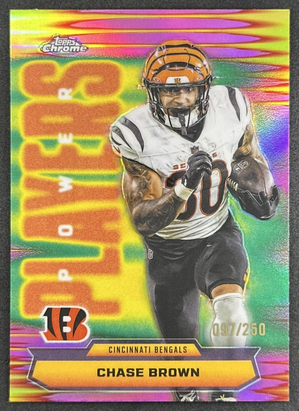 Chase Brown 2025 Topps Chrome Power Players Pink Refractor /250 Bengals front