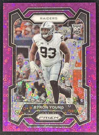 Byron Young 2023 Panini Prizm No Huddle Purple /35 Raiders front
