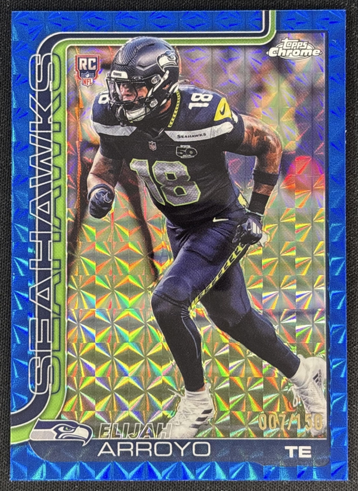Elijah Arroyo 2025 Topps Chrome Rookie Blue Geometric Refractor /150 Seahawks Sports Trading Cards