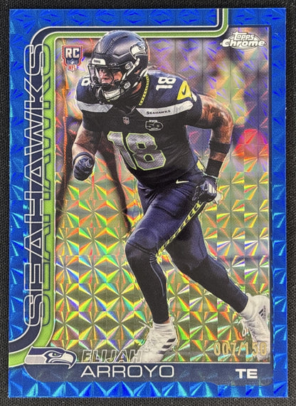 Elijah Arroyo 2025 Topps Chrome Rookie Blue Geometric Refractor /150 Seahawks Sports Trading Cards