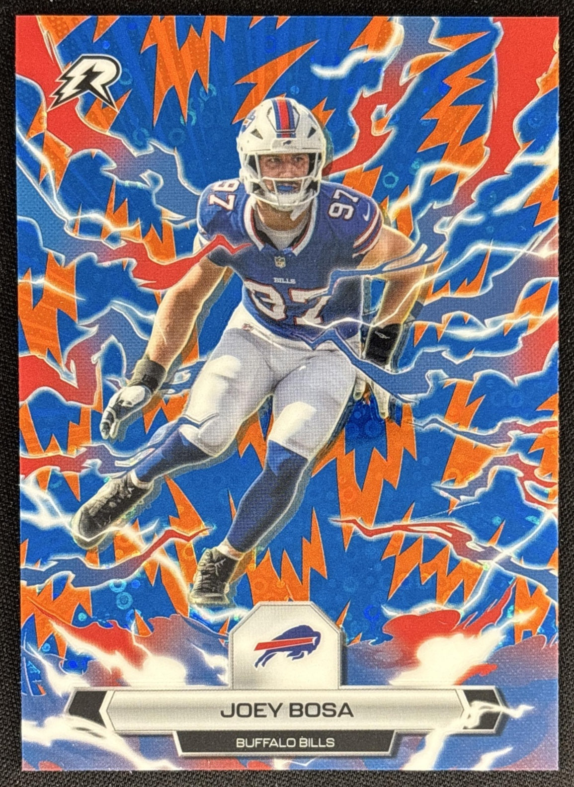 Joey Bosa 2025 Topps Resurgence Blue and Orange Spark Refractor Bills