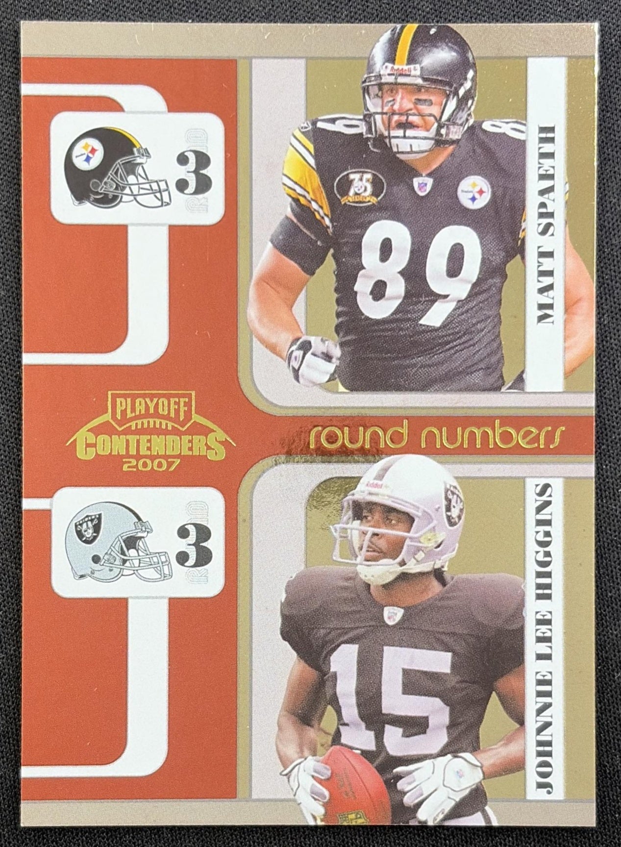 JOhnie Higgins Matt Spaeth Round Numbers /1000 Steelers Raiders front