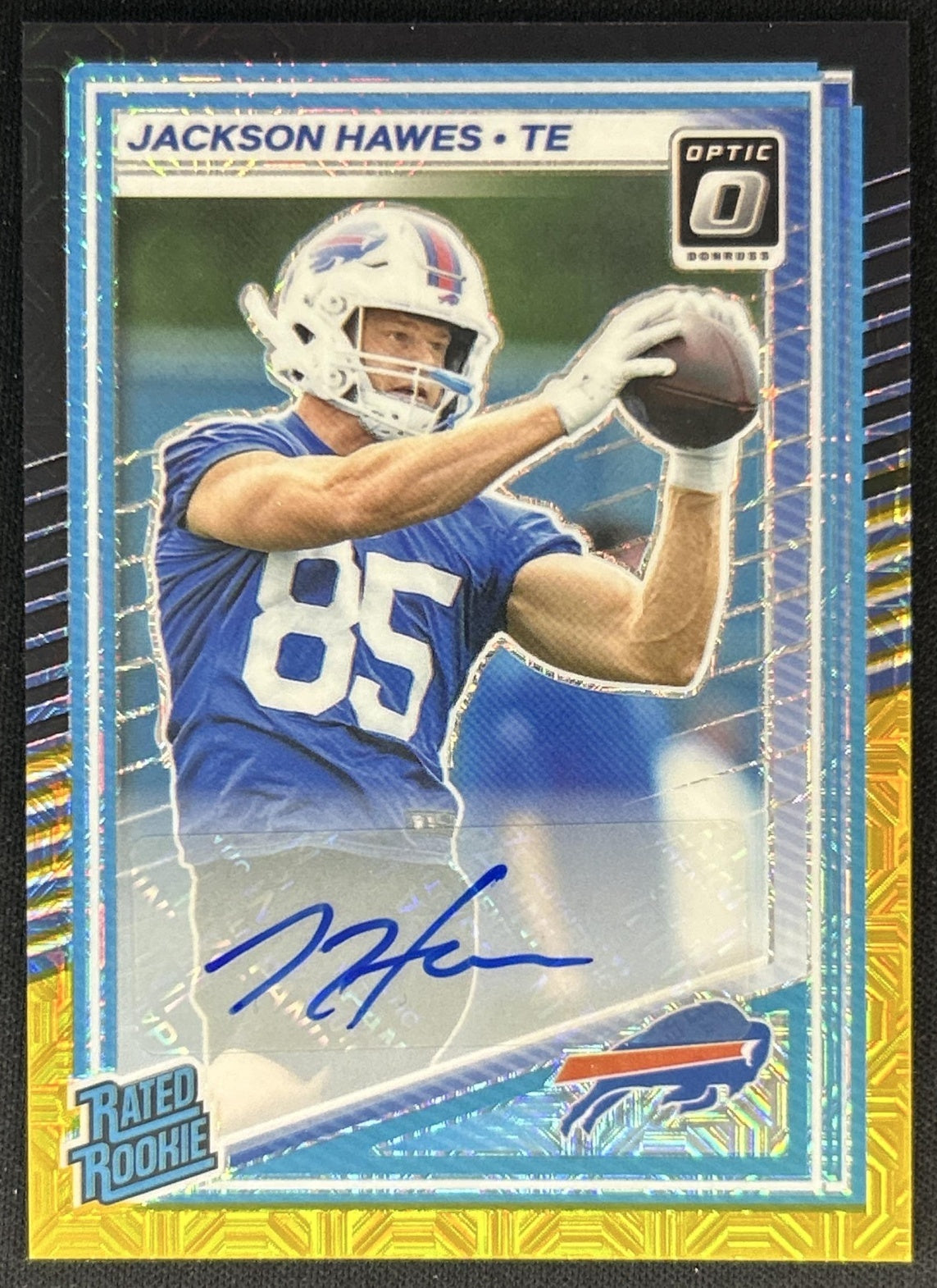 Jackson Hawes 2025 Donruss Optic Rated Rookie Auto Black Gold Prizm /60 Bills front