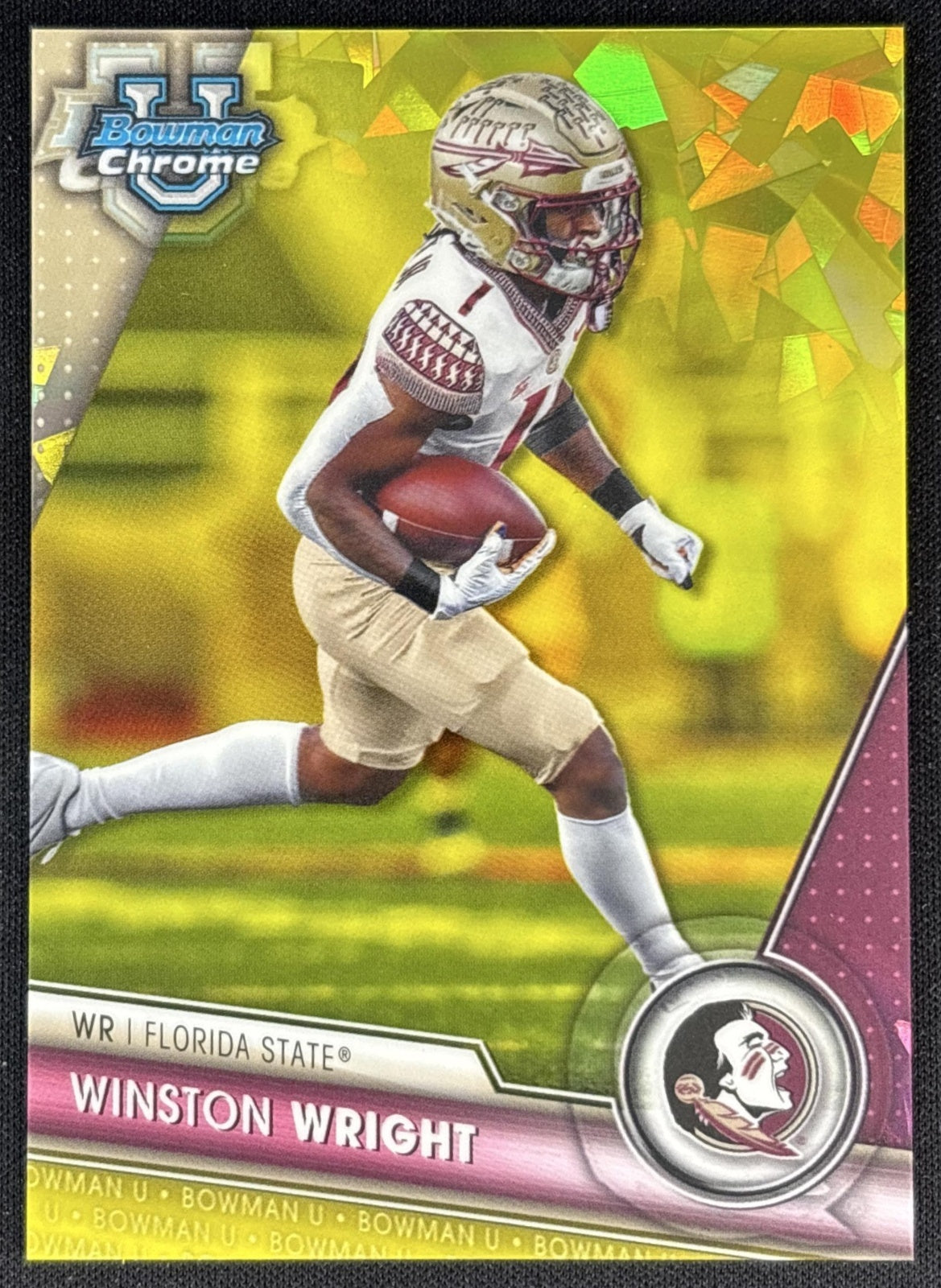 Winston Wright 2023 Bowman University Chrome Sapphire Yellow /75 Seminoles front