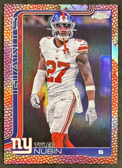 Tyler Nubin 2025 Topps Chrome Football Leather Refractor Giants