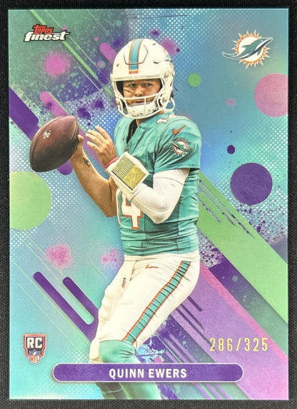 Quinn Ewers 2025 Topps Finest Sky Blue Refractor /325 Dolphins Front