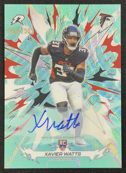 Xavier Watts 2025 Topps Resurgence Rookie Signatures Aqua Surge Refractor /250 Falcons