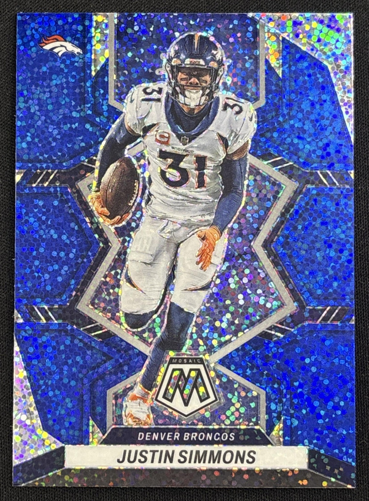 Justin Simmons 2022 Panini Mosaic Sparkle Blue SP Broncos Default Title Sports Trading Card