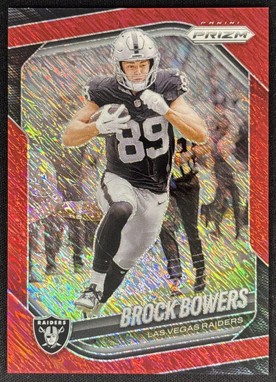 Brock Bowers 2025 Panini Prizm Red Shimmer /49 Raiders Sports Trading Card
