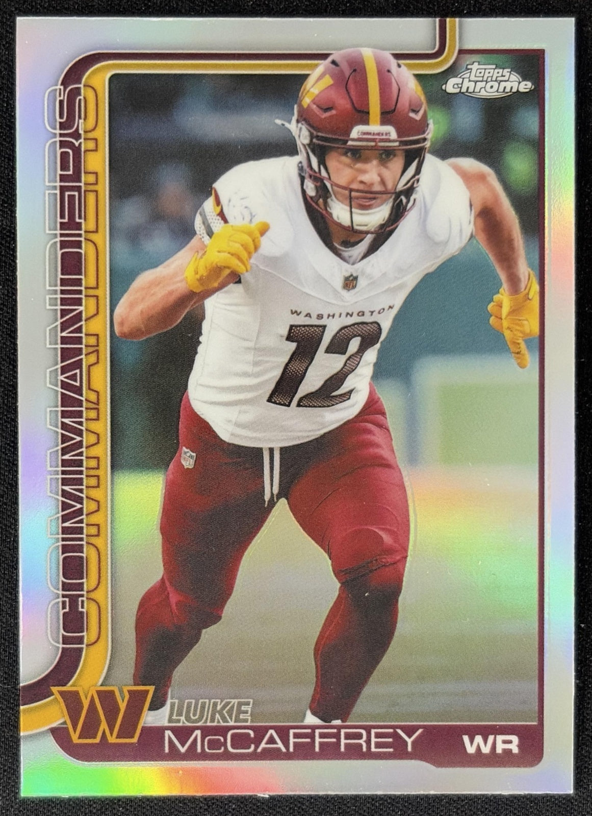 Luke McCaffrey 2025 Topps Chrome Refractor Commanders