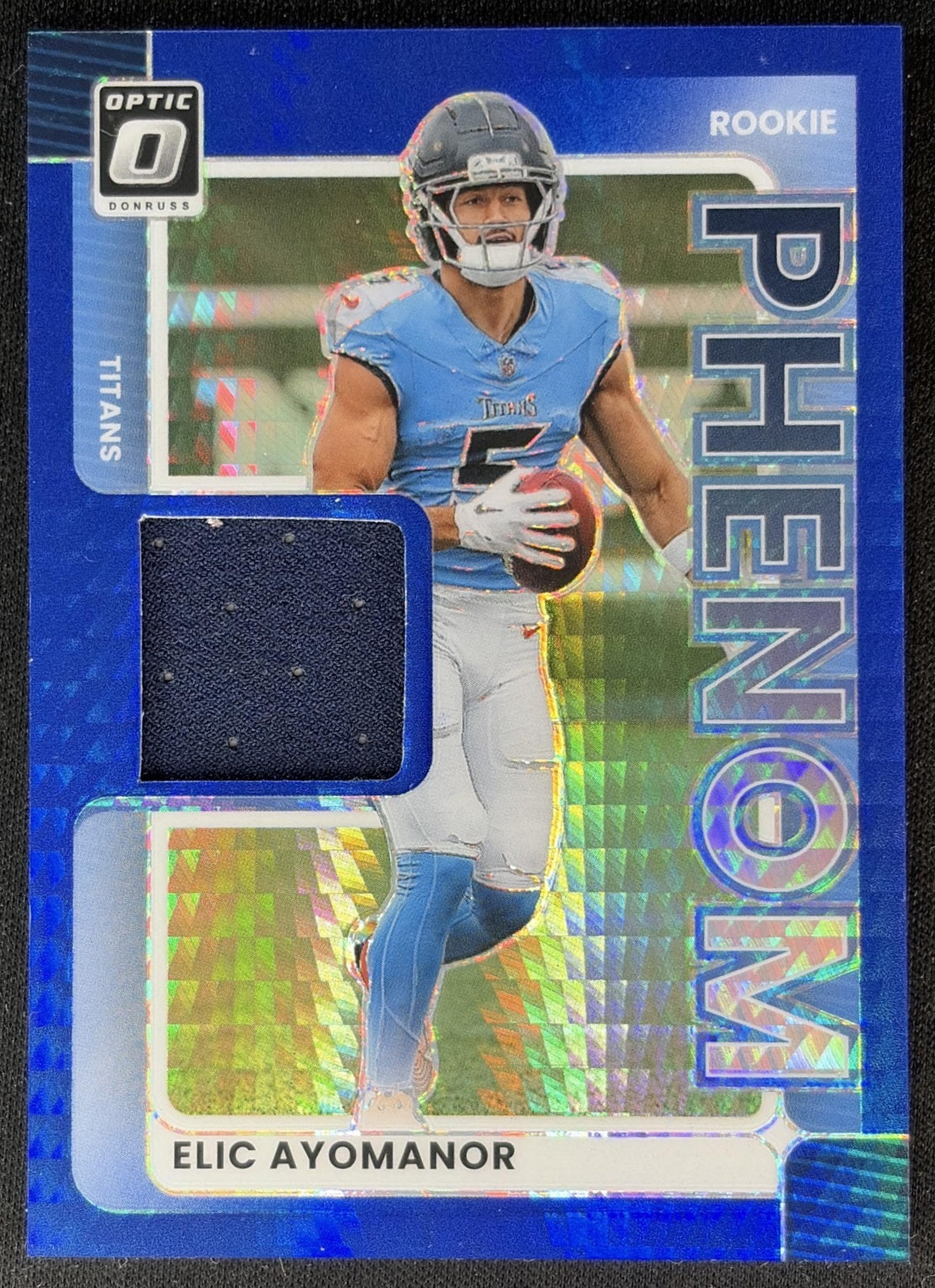 Elic Ayomanor 2025 Panini Donruss Optic Rookie Phenoms Blue Hyper Prizm Titans front