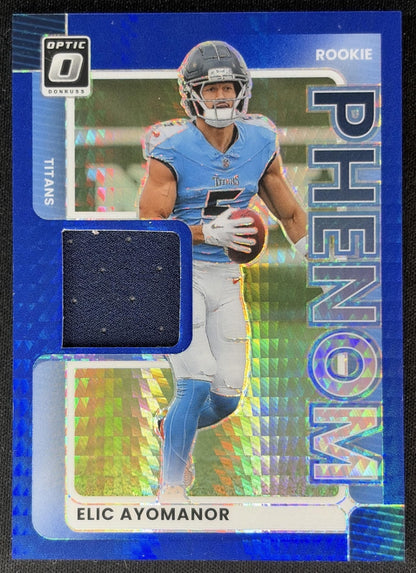 Elic Ayomanor 2025 Panini Donruss Optic Rookie Phenoms Blue Hyper Prizm Titans front