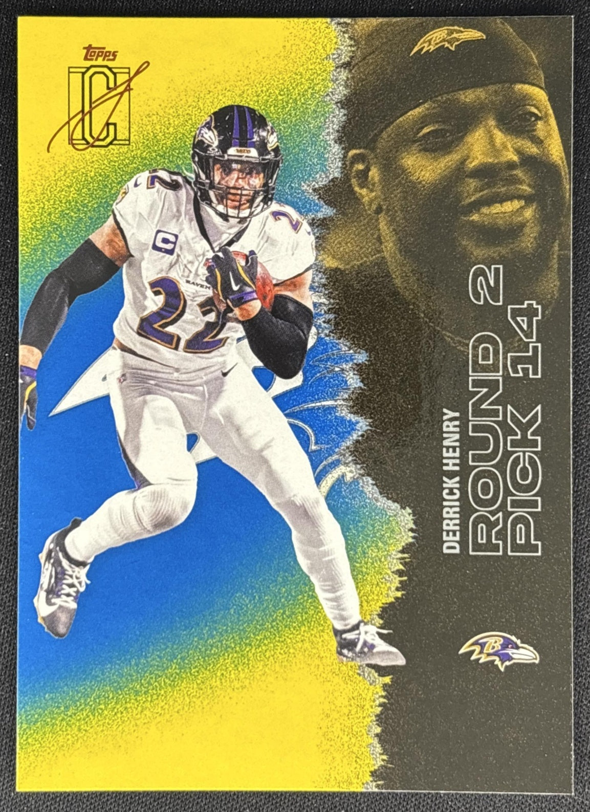 Derrick Henry 2025 Topps Signature Class Veteran Blue & Yellow Foil Ravens front