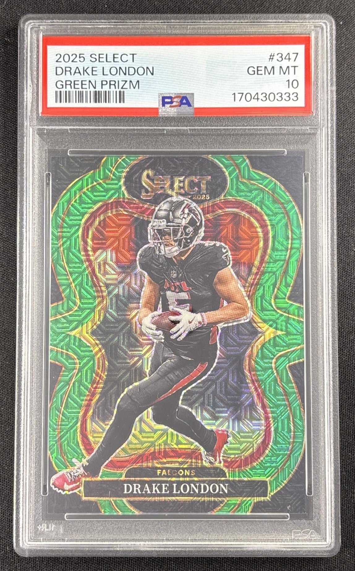 Drake London 2025 Panini Select Suite Level Green Prizm /5 PSA 10 Falcons Sports Trading Card