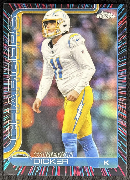 Cameron Dicker 2025 Topps Chrome Neon Pulse Refractor Chargers Sports Trading Card