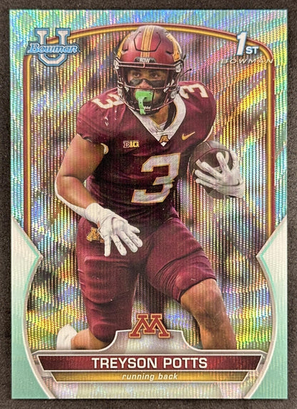 Treyson Potts 2022 Bowman University Chrome Aqua Wave Refractor /299 Sports Trading Card