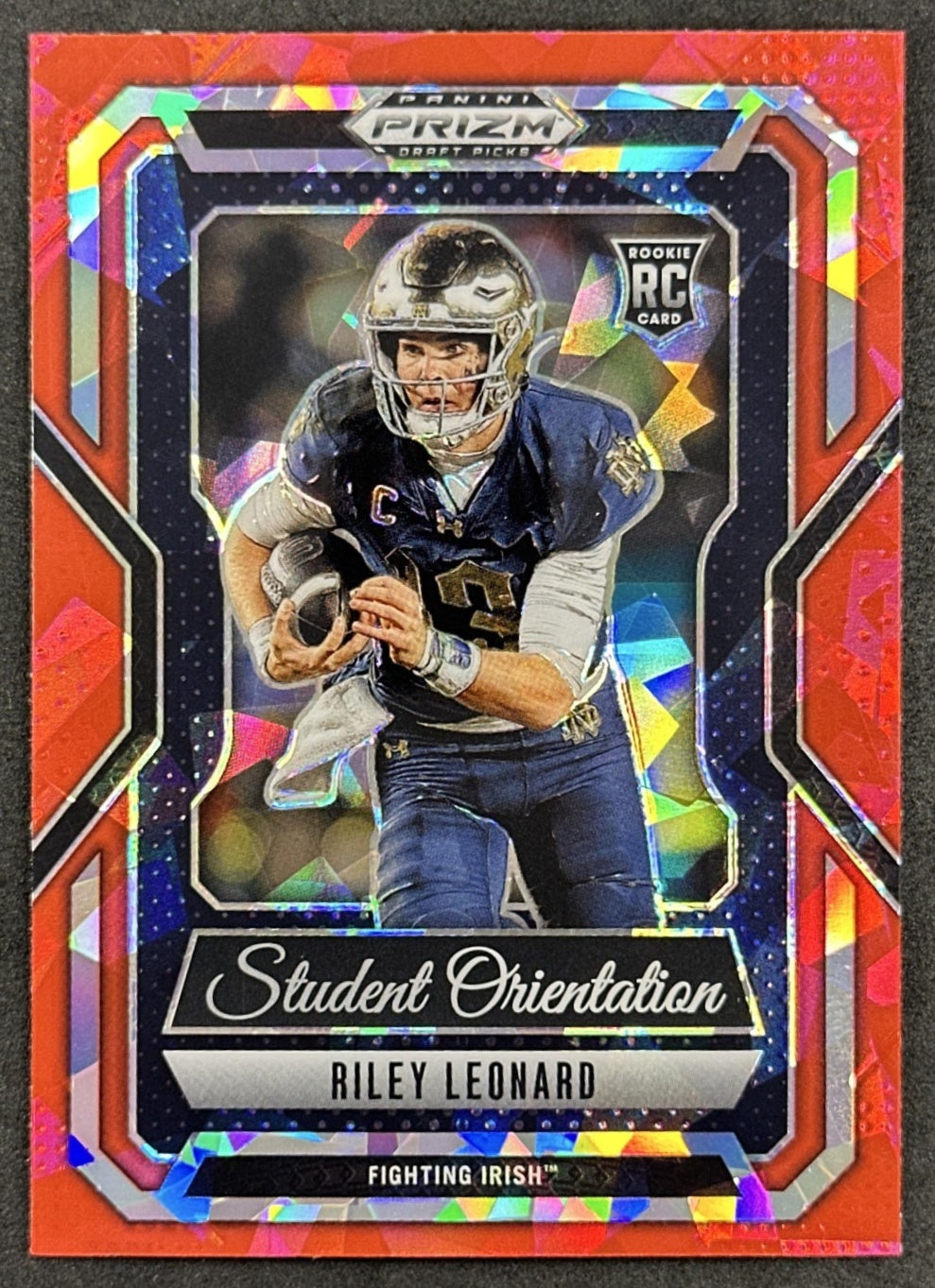 Riley Leonard 2025 Prizm Draft Picks Student Orientation Red Ice Fighting Irish Colts - Front
