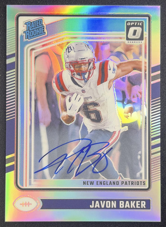 Javon Baker 2024 Panini Donruss Optic Holo Auto /150 Patriots