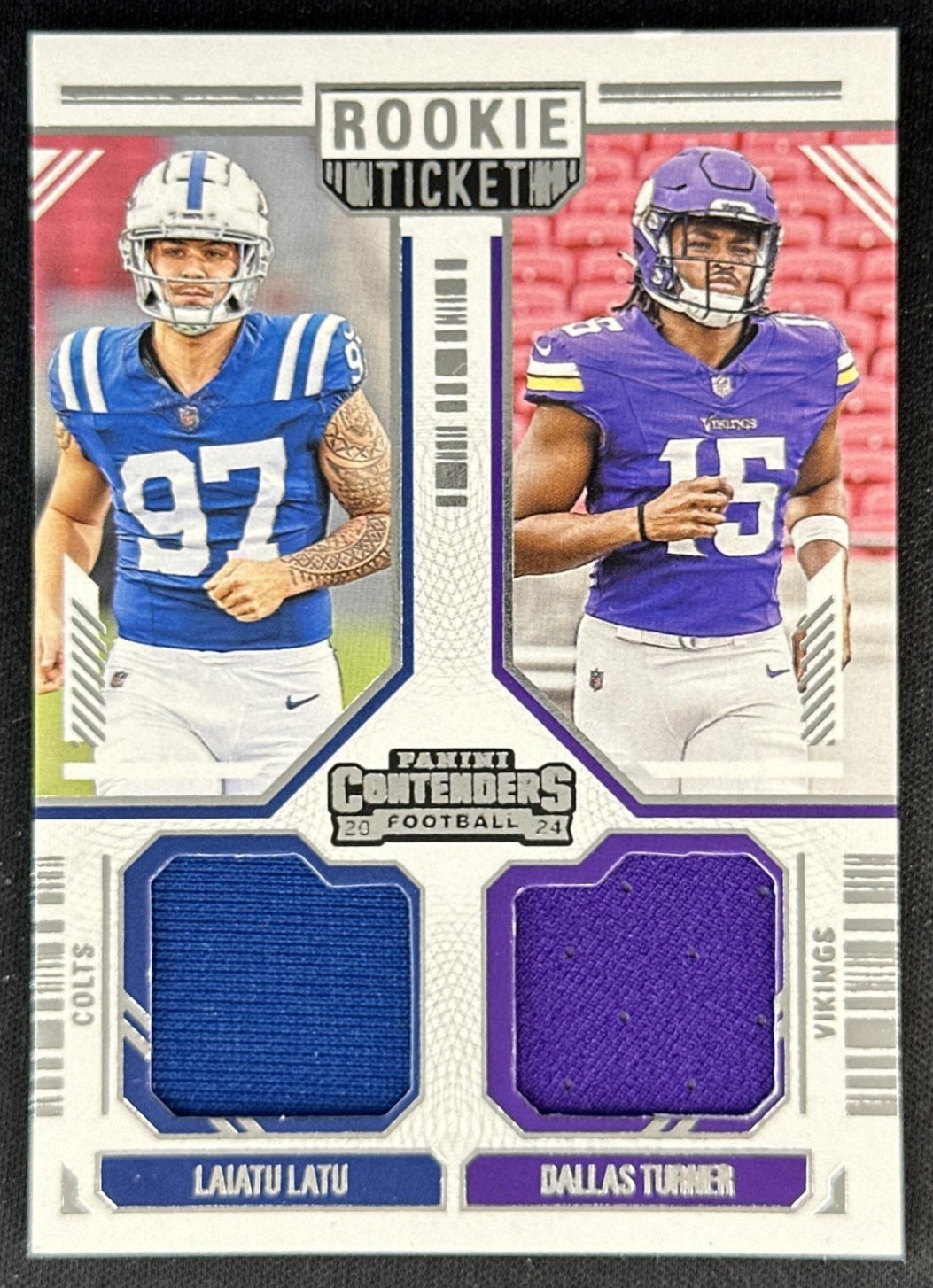 Laiatu Latu Dallas Turner 2024 Panini Contenders Rookie Ticket Dual Swatches Default Title Sports Trading Cards
