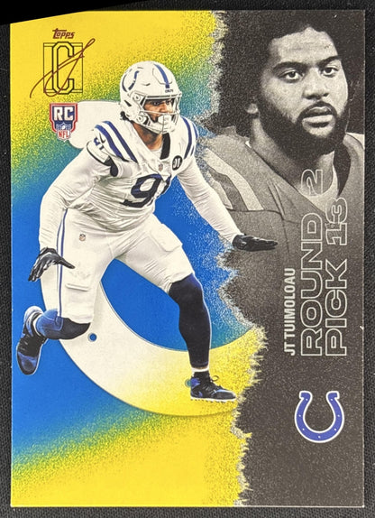 JT Tuimoloau 2025 Topps Signature Class Rookie Blue & Yellow Foil Colts front