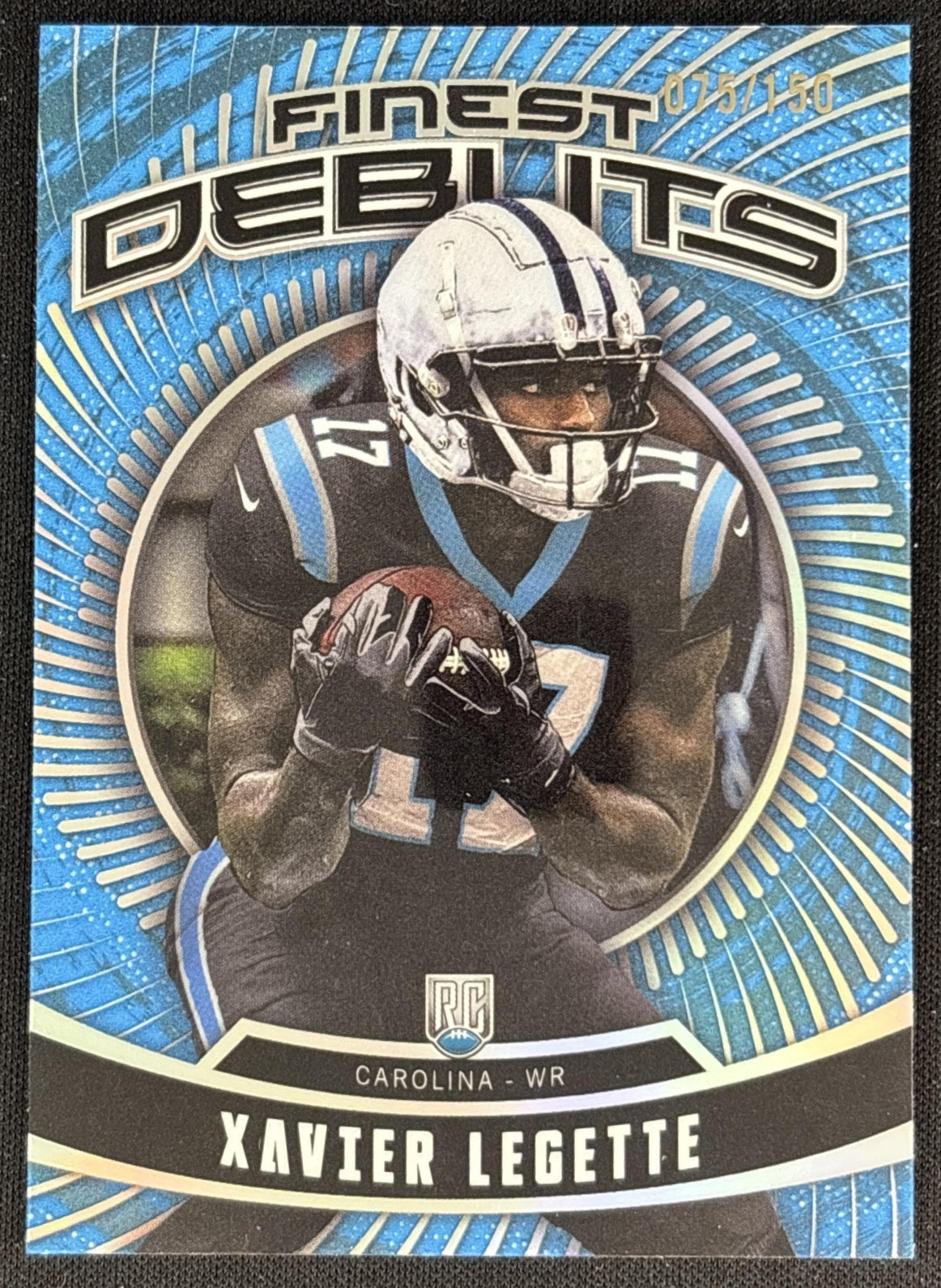 Xavier Legette 2024 Topps Finest Debuts Sky Blue Refractor /150 Panthers Front