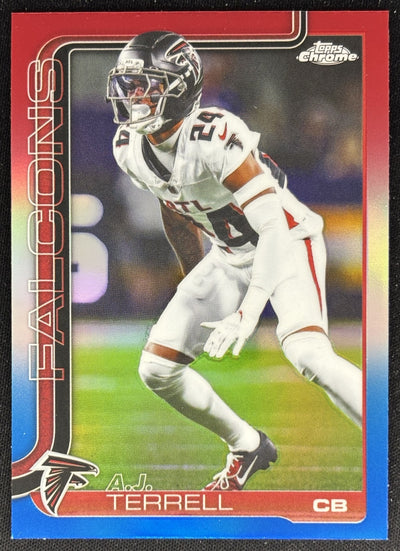 A.J. Terrell 2025 Topps Chrome Red/White/Blue Refractor Falcons Sports Trading Cards