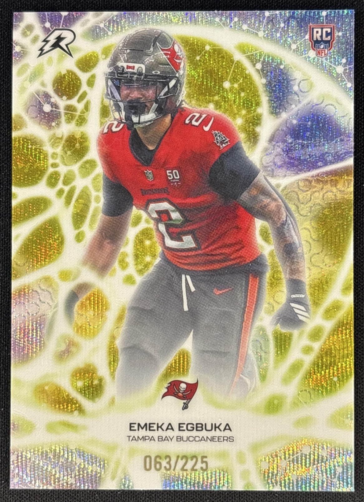 Emeka Egbuka 2025 Resurgence Protonyx Yellow Surge Refractor /225 Buccaneers Sports Trading Cards