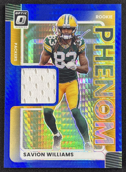 Savion Williams 2025 Panini Donruss Optic Rookie Phenoms Blue Hyper Prizm Packers