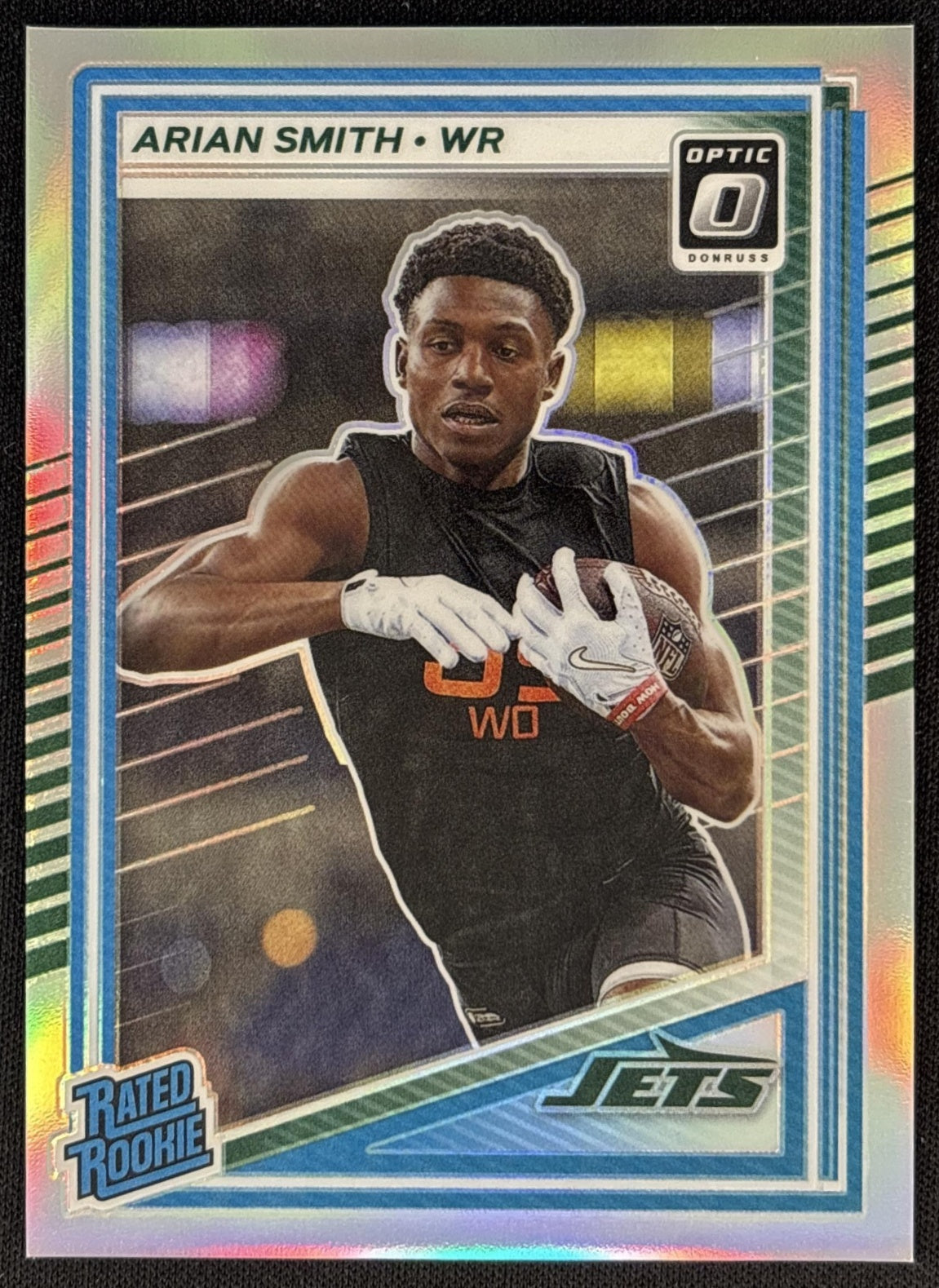 Arian Smith 2025 Panini Donruss Optic Rated Rookie Holo Prizm Jets front