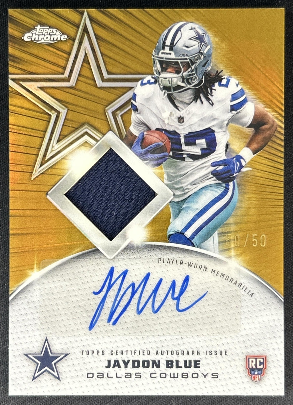 Jaydon Blue 2025 Topps Chrome Rookie Patch Auto Gold Refractor /50 Cowboys Default Title Sports Trading Cards