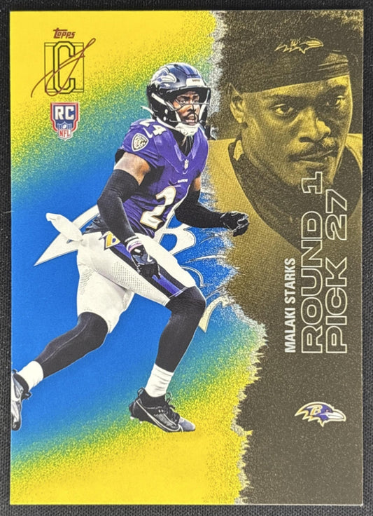 Malaki Starks 2025 Topps Signature Class Rookie Blue & Yellow Foil Ravens - Front