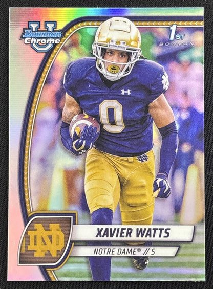Xavier Watts 2024 Bowman Chrome University Refractor Fighting Irish Sports Trading Card