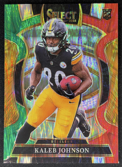 Kaleb Johnson 2025 Panini Select Concourse Green and Red Prizm Shock Steelers front