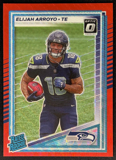 Elijah Arroyo 2025 Donruss Optic Rated Rookie Preview Red Wave Seahawks Sports Trading Card