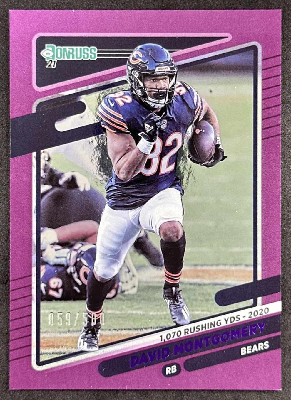 David Montgomery 2021 Panini Donruss Season Stat Line /500 Bears Sports Trading Card