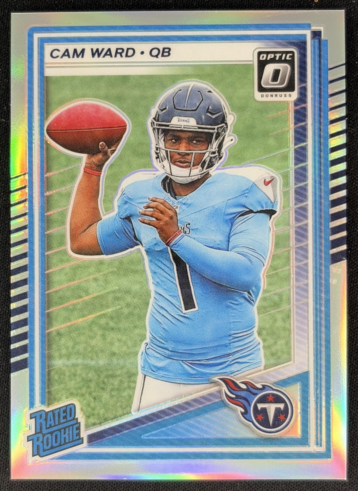 Cam Ward 2025 Panini Donruss Optic Rated Rookie Holo Prizm Titans front