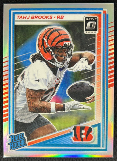 Tahj Brooks 2025 Panini Donruss Optic Rated Rookie Holo Prizm Bengals Sports Trading Cards