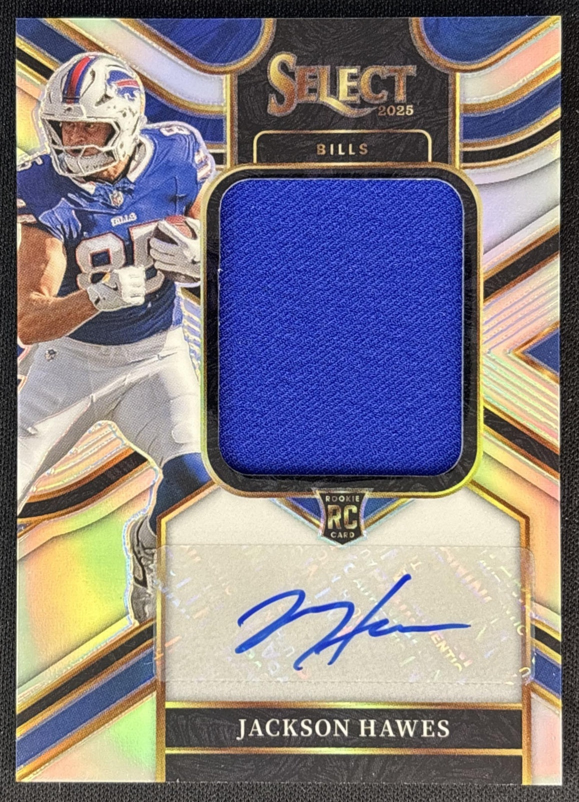 Jackson Hawes 2025 Select Jumbo Rookie Signature Swatch Silver Prizm /249 Bills front
