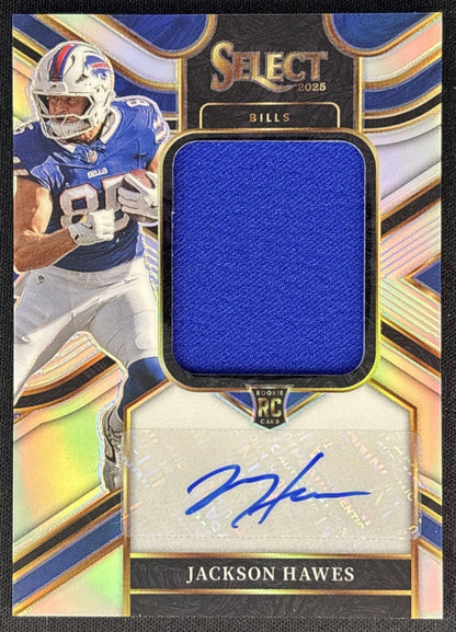 Jackson Hawes 2025 Select Jumbo Rookie Signature Swatch Silver Prizm /249 Bills front